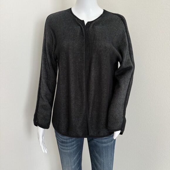 Eileen Fisher Women's Cardigan Size M Silk Organic Cotton Open Black White - Picture 1 of 7